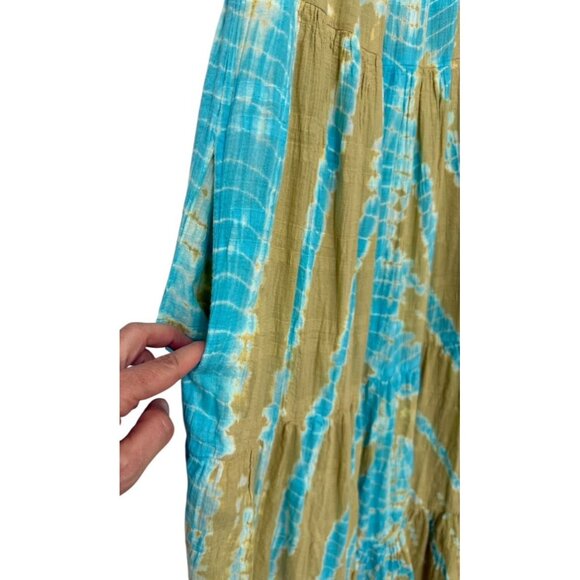 YFB Young Fabulous Broke Off Shoulder Tie Dye Maxi Dress Green Turquoise Size M - Picture 4 of 10